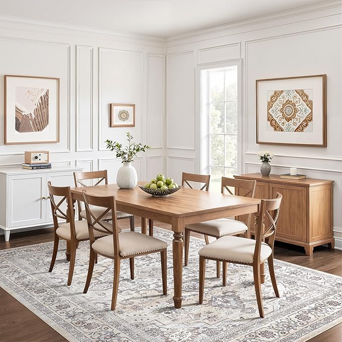 10x14 Area Rugs Living Room: Washable Boho Large Neutral Vintage Soft Rug Stain Resistant Farmhouse Non Slip Indoor Floor Carpet for Bedroom Nursery Kids Playroom Office Dining Room- Ivory Gray