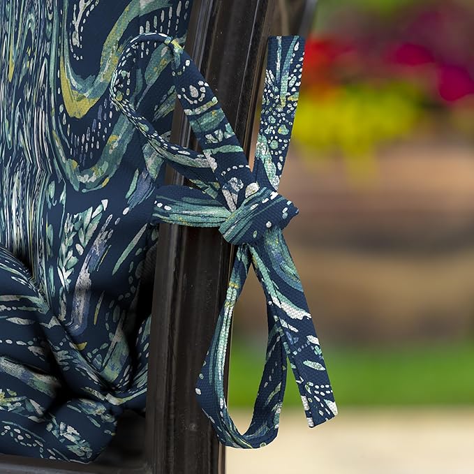 Arden Foam Outdoor Dining Chair Cushion, 20 x 20, Made with ProFoam, Rain-Proof, Fade Resistant, Sapphire Blue Ridge Paisley