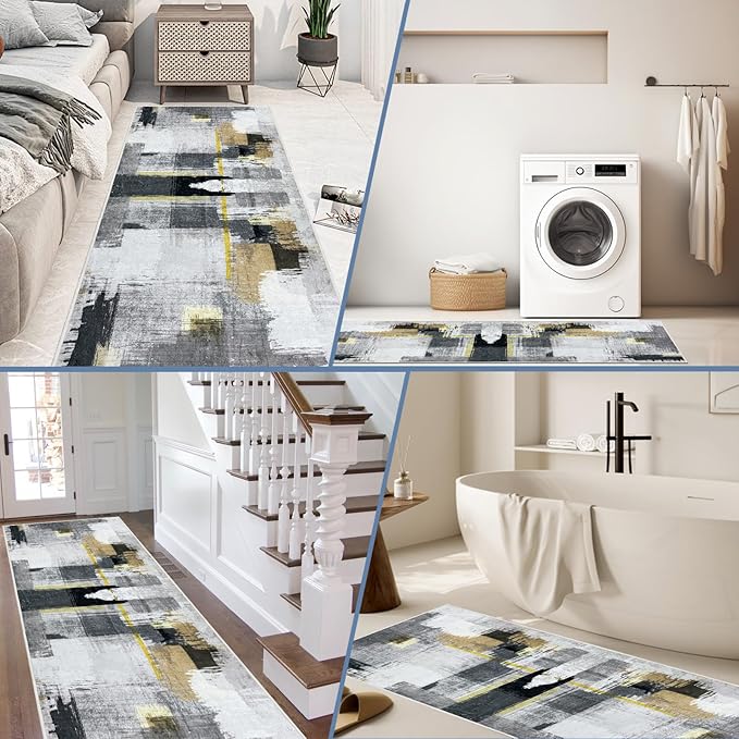 Runner Rug Washable 3x46 FT, Non Slip Rubber Backing Abstract Carpet, Soft Area Rugs for Bedroom Kitchen Hallway Entryway Bathroom, Customized