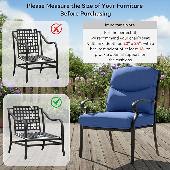 Patio Chair Cushions 6 Packs - Outside High Back Thick Water-Resistant Cushion 22x24 for Outdoor Glider Rocking Chairs Loveseat 3-Seater Couch Sofa – Blue/Crescent
