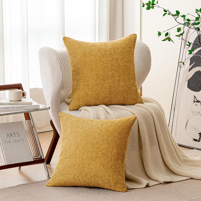 a moment Fall Mustard Yellow Chenille Throw Pillow Covers 20x20 Inch Pack of 2 Modern Decorative Throw Pillow Covers Farmhouse Cross Covers Home Decor for Sofa Bedroom Living Room