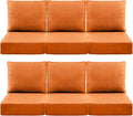 Luxury 6" Outdoor Cushions for Patio Furniture, 24x24x6" Thick Seat Cushion Set of 6, Fade Resistant Couch Chair Replacement Cushions High Density Deep Wicker Chair Cushion w/ Removable Cover, Orange