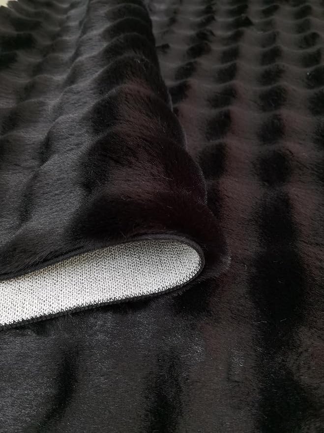 GLORY RUGS Area Rugs Bubble Soft Faux Rabbit Fur Rug 8x10 Polar Black Plush Carpet Shag Cozy Fluffy Rug Non Slip Rugs, Machine Washable Shaggy Area Rug Bedroom Living Room and Dining Room.
