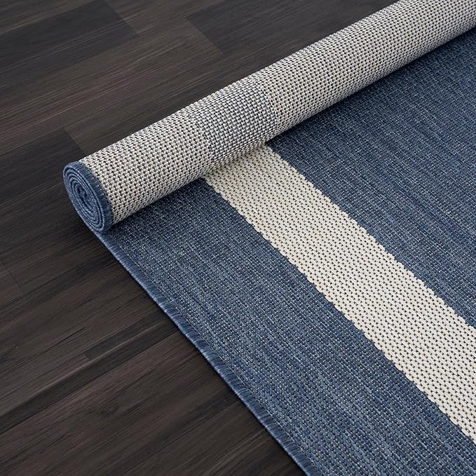 CAMILSON Outdoor Rug 10x14, Large Modern Outside Rugs for Patios Porches Waterproof Durable Washable Non-Shedding, Easy-to-Clean Indoor Outdoor Area Carpet (10 x 14, Bordered - Blue/White)