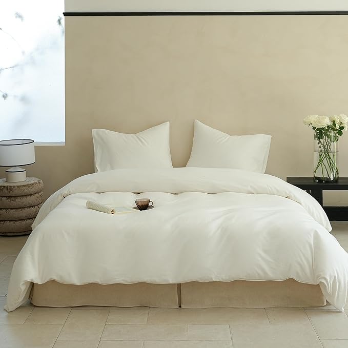 Simple&Opulence French Linen Bed Skirt with Classic 14 inch Drop Dust Ruffle, Tailored Draped Premium Natural Flax Cotton Blend Basic Dust Easy Fit Breathable Farmhouse Bedding (Queen, Basic Linen)