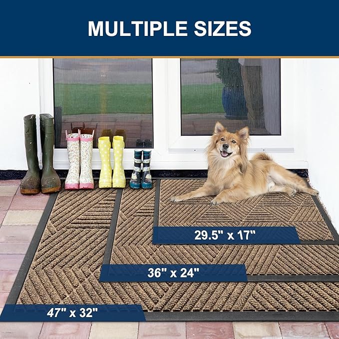 Smiry Front Door Mat Outside Entrance, Heavy Duty Sturdy Natural Rubber Doormat, Trap Dirt and Moisture, Easy Clean Low Profile Mats for Indoor Outdoor Entry, Irregular Triangle (47x24, Brown)