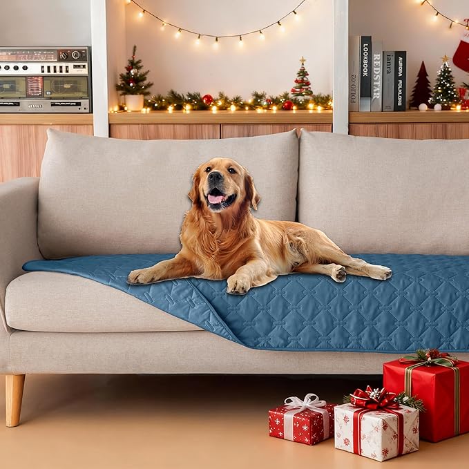gogobunny 3X Stronger Waterproof Pet Blanket, Scratch Proof Furniture Protector for Dogs Cats, Reversible Cover 30x70 Inch, Dark Blue