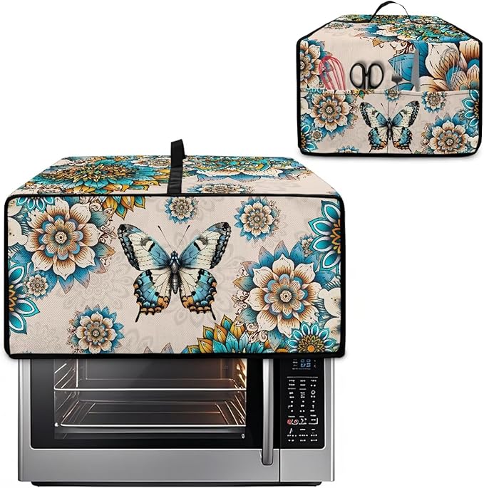Toaster Oven Dust Cover for Countertop Convection Ovens, Dustproof Smart Kitchen Appliance Cover Modern Design Kitchen Decor, L, 18.5 x 22.5 x 13 Inches, Boho Butterfly Floral