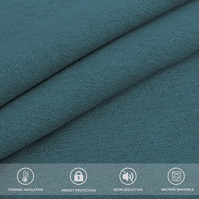 Easy-Going Linen Look Blackout Curtain 63 Inch Length Grommet Window Curtain for Bedroom, Living Room Thermal Insulated Room Darkening (Set of 2 Panels, Bluestone)