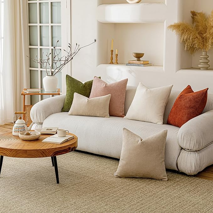 a moment Pack of 2 Decorative Chenille Throw Pillow Covers with Twill Cushion Covers for Sofa Living Room Couch Bed 22x22 Inch Light Brown