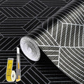 Shelf Liners for Kitchen Cabinets 12in x 20FT, Non Adhesive Cabinet Liner Strong Non-Slip Black and Silver Geometric Drawer Liner, Easy to Clean for Shelf, Cabinet with Knife and Tape Measure
