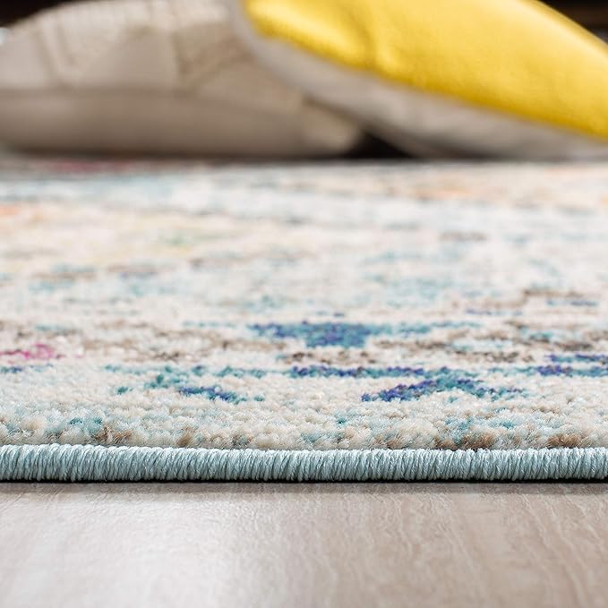 SAFAVIEH Area Rug 8x10 - Madison Collection - Large - Blue & Yellow, Boho Diamond Distressed Design, Non-Shedding & Easy Cleaning, Ideal for Living Room, Bedroom, Office, Dining Space (MAD418K)