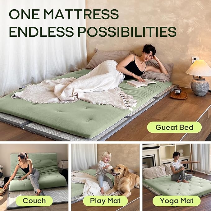 ZonLi Japanese Floor Futon Mattress Twin Size 75"x 39", 100% Cotton Cover 2.5'' Thicken Tatami Mattress, Foldable Sleeping Pad, Portable Dormitory Tatami Mat, Roll Up Floor Lounger Bed for Adult