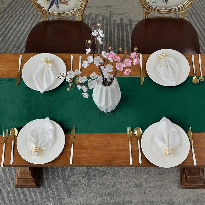 BALCONY & FALCON Velvet Table Runner 14"x51" Emerald Green Luxury Machine Washable Farmhouse Vintage Runner for Table Dining, Party, Wedding, Birthday, Easter, Thanksgiving & Christmas & Home Décor