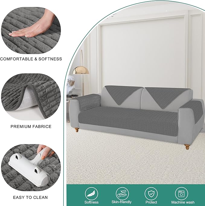 Foxdecor Couch Cover Sofa Covers Washable, Dog Bed Cover Couch Covers for 3 Cushion Couch Sofa Pet Friendly, Dog Couch Cover Furniture Covers for Pets.(Dark Grey 32x82 inch)