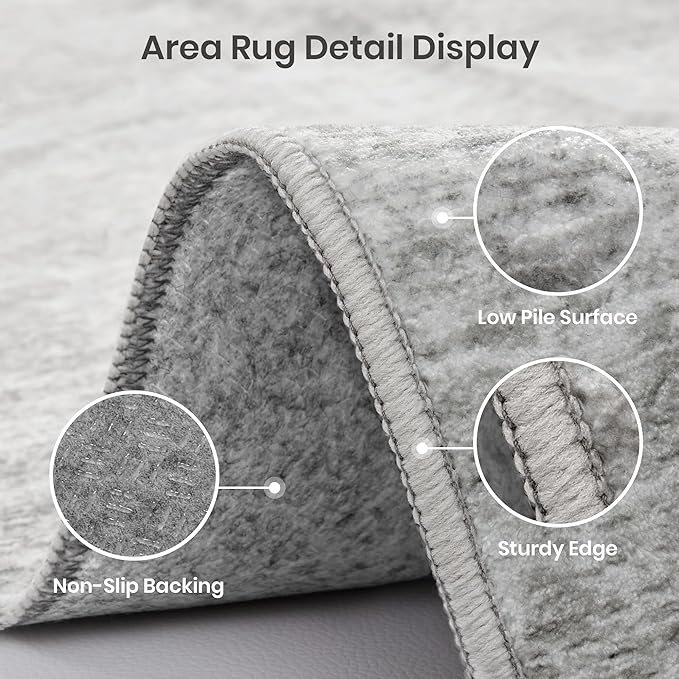 Valenrug Washable Rugs 7x9 - Stain Resistant 7x9 Area Rugs for Living Room, Non Slip Backing Printed Rugs for Bedroom, Folable Machine Washable Area Rug (7'x9', Grey)