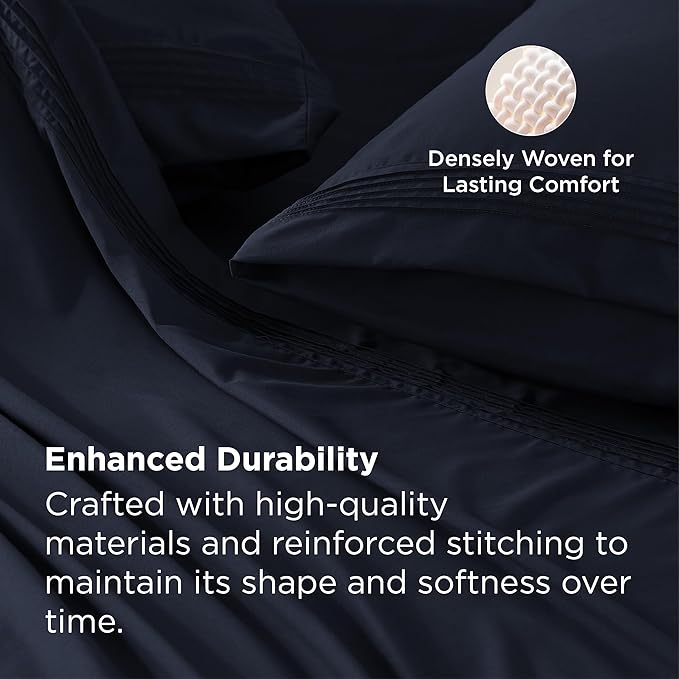 Bedsure Deep Pocket Queen Sheets Set - Fits Mattresses Up to 21 Inches Thick - 4 Piece GentleSoft Bed Sheets, Moisture Wicking, Soft & Cooling Bedsheet & Pillowcases, Easy & Secure Fit, Navy
