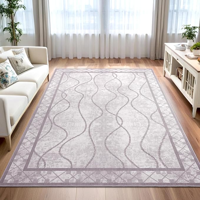 5x7 Area Rugs for Living Room, Machine Washable Rugs, Non-Slip Backing Low Pile Indoor Floor Rugs, Large Modern Carpet for Bedroom Entryway Classroom Playroom Dining Room Home Decor, Purple