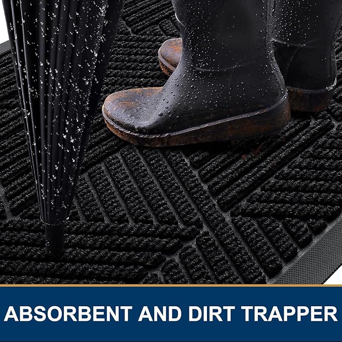 Smiry Front Door Mat Outside Entrance, Heavy Duty Sturdy Natural Rubber Doormat, Trap Dirt and Moisture, Easy Clean Low Profile Mats for Indoor Outdoor Entry, Irregular Triangle (47x32, Black)
