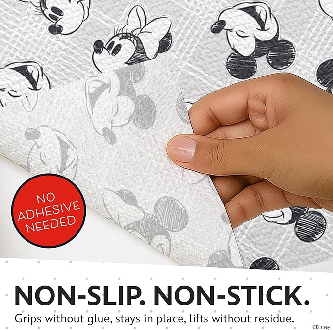 Disney Non Adhesive Shelf Liner – 18”x 10 ft Water-Resistant Drawer Liners for Kitchen Cabinets, Pantry, Fridge & Dressers – Easy Cut Cabinet Liner Roll- Mickey Mouse, Stitch & Winnie The Pooh