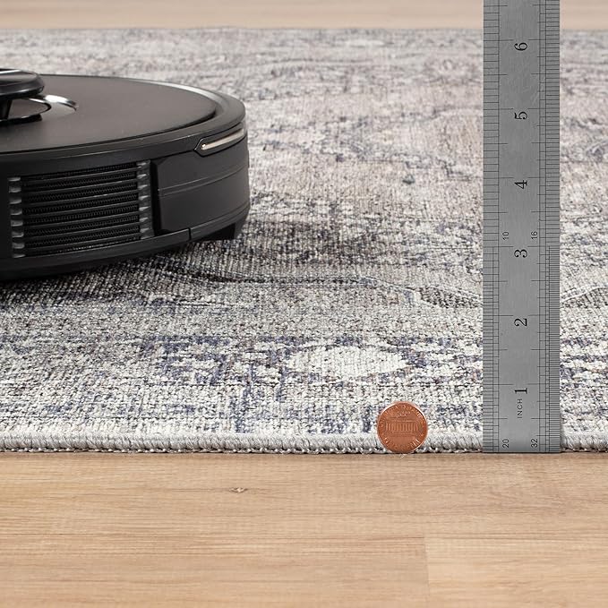 Bloom Rugs Washable Non-Slip 3' x 5' Rug - Blue/Steel Gray/Beige Traditional Medallion Area Rug for Living Room, Bedroom, Dining Room, and Kitchen - Exact Size: 3' x 5'