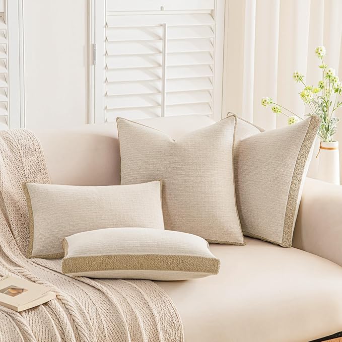 a moment Loop Yarn Linen-Like Pillow Cover Natural Soft Decorative Throw Pillow Case Farmhouse 12x20 Inch, Bohemian Textured Cushion Cover for Sofa Bed, Wrinkle-Resistant Home Decor Beige