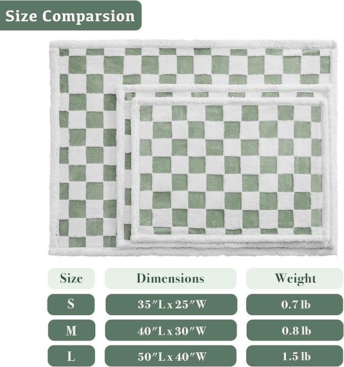 Checkered Dog Blanket, Sage Green Jacquard Sherpa Blankets for Small Dog and Cats, Cute Aesthetic Style Fluffy Fleece Pets Blanket for Couch Protection Washable, 25"x35"