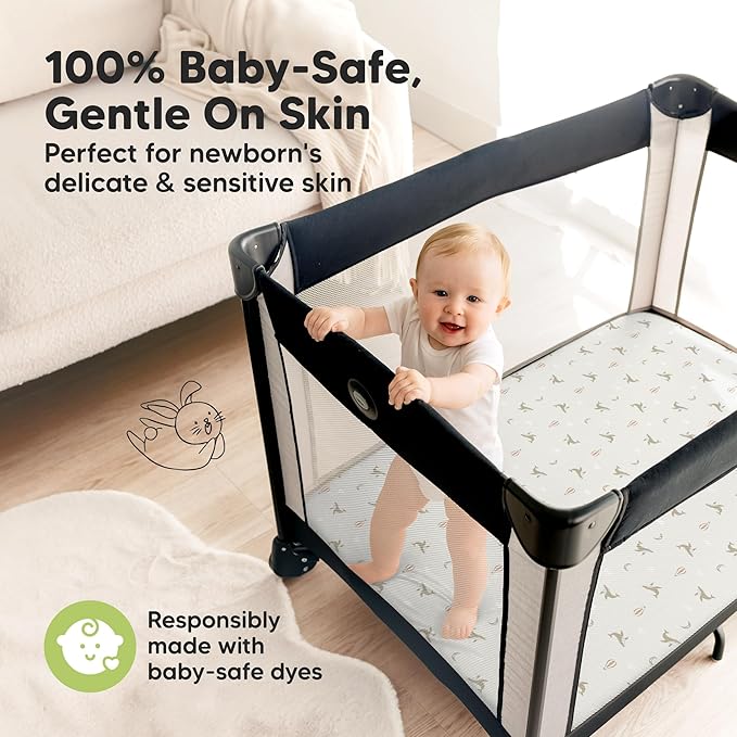 Pack and Play Sheets Fitted - 2-Pack Mini Crib Sheets for Pack N Play Mattress 38x26, Soft & Cozy, Neutral Toddler Playard Bedding, Snug Fitted Mini Baby Crib Mattress Cover Boy, Girl (Marine Muse)