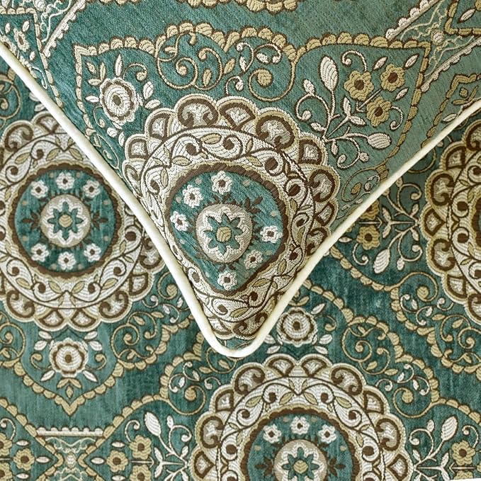 The HomeCentric King/Queen/Twin Teal Decorative Full 68"x18" Bed Runner with 2 Pillow Cover, Art Deco, Floral, Tassels & Velvet Bed Scarf on Velvet Fabric - Ahmet