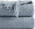 BATTILO HOME Bluish Grey Chenille Throw Blanket for Couch, Knit Throw Blanket,Super Soft Warm Home Decor Throw Blanket with Tassels for Bed,Sofa and Living Room,50" x 60"