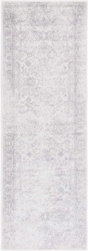 SAFAVIEH Adirondack Collection Runner Rug - 2'6" x 10', Ivory & Silver, Distressed Vintage Floral Design, Non-Shedding & Easy to Clean, Ideal for Hallway, Foyer, Entryway, Bedroom (ADR109C)