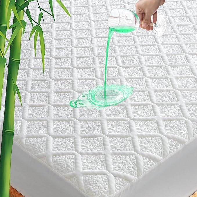 UNILIBRA Full Size Waterproof Mattress Protector, 3D Air Rayon Made from Bamboo Cooling Mattress Cover, Breathable Deep Pocket Mattress Pad Fits to 8''-21'' White