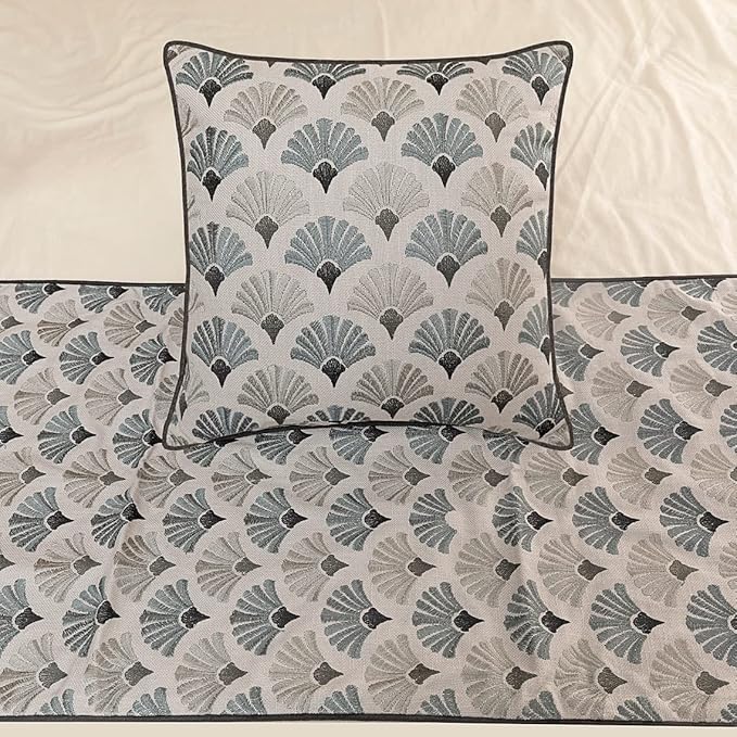 The HomeCentric King Queen Twin Blue & Grey Designer King 90"x18" Bed Runner Without Pillow Cover, Floral Embroidery Bed Scarf on Cotton Fabric - Flourish Bloom