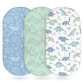 Baby Bassinet Sheets Girl Boy, Fitted Bassinet Sheet Set 3 Pack Bassinet Mattress Sheets Universal Fit for Rectangle, Round, Oval, Hourglass Mattress, Soft Breathable Green & Blue Dinosaur