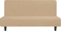 Easy-Going Stretch Futon Slipcover Armless Futon Bed Cover Furniture Protector Without Armrests with Elastic Bottom for Kids, Soft Jacquard Fabric Small Checks (Large, Sand)