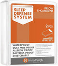 HOSPITOLOGY PRODUCTS Pillow Encasement- Zippered Bed Bug Dust Mite Proof Hypoallergenic - Sleep Defense System - Queen - Waterproof - Set of 2 - 20" H x 30" W