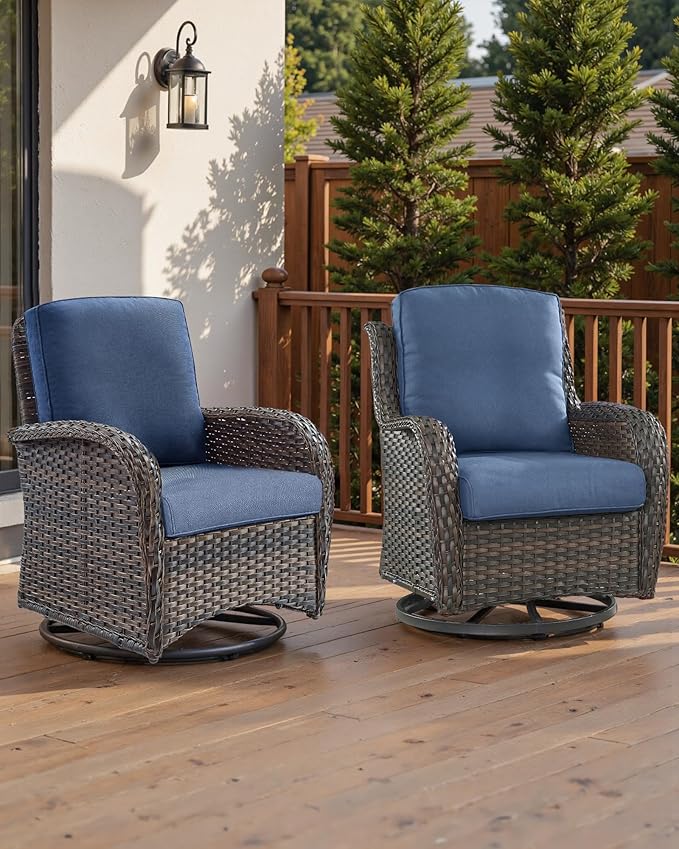 Pop 22x25/22x24 Outdoor Seat Cushions Set of 2 - Comfortable High Back Water-Resistant Patio Wicker Chairs Cushion for Dining Rocker Glider Loveseat Couch Sectional Sofa - Navy Blue/Classic