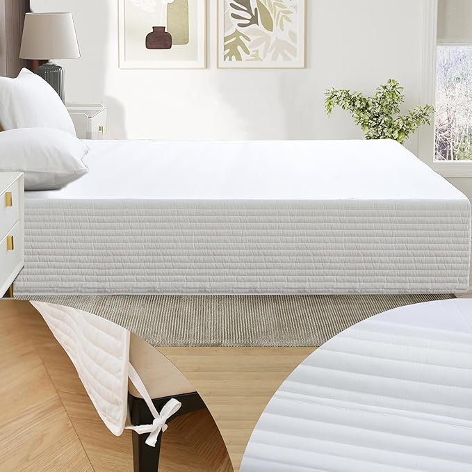 Queen Bed Skirt-Box Spring Cover with 18 Inch Tailored Drop,Wrinkle and Fade Resistant Hotel Wrap Around Bed Skirts,Bed Frame Cover (Horizontal Stripe White, Queen-18 Drop)