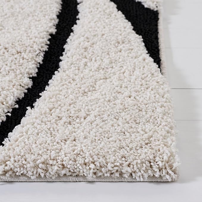 SAFAVIEH Florida Shag Collection Area Rug - 2' x 3', Ivory/Black, Geometric Design, Plush 1.2 Inch Thick Ideal for High Traffic Areas in Living Room, Bedroom, Dining (SG471-1290)