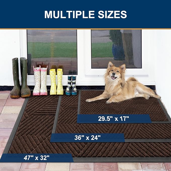 Smiry Front Door Mat Outside Entrance, Heavy Duty Sturdy Natural Rubber Doormat, Trap Dirt and Moisture, Easy Clean Low Profile Mats for Indoor Outdoor Entry, Irregular Triangle (59x24, Dark Brown)