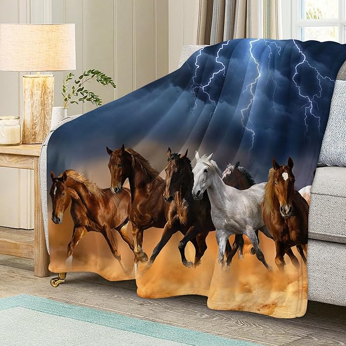 Lightning & Horse Throw Blanket for Couch, Super Soft Fuzzy Throws Warm Comfortable Plush Fleece Blanket, Fashion Decorative Flannel Fleece Blanket for All Season(60 x 80 in, Lightning & Horse)