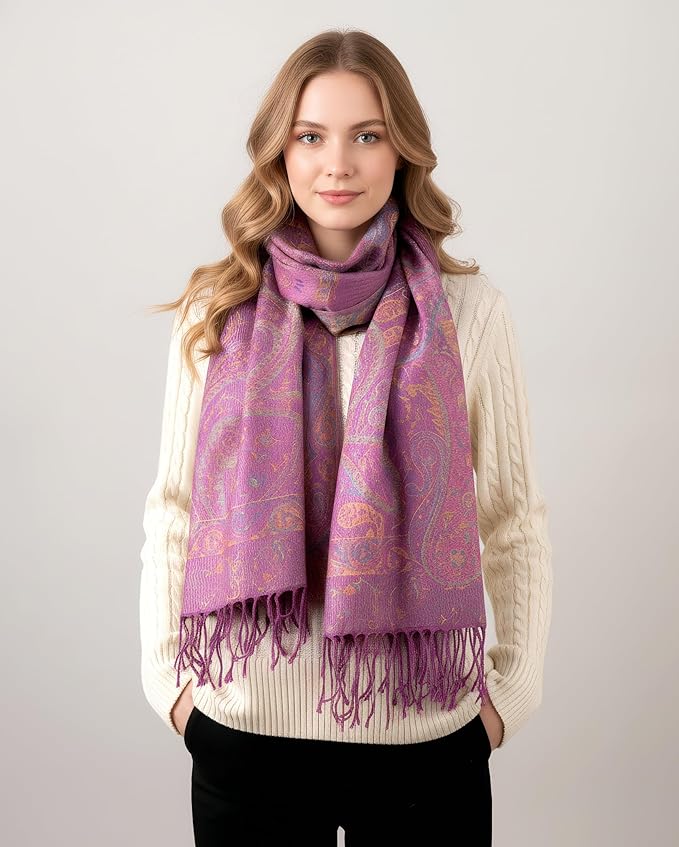 Achillea Big Paisley Pashmina Shawl Wrap for Women – Elegant Scarf for Weddings, Evening Dresses, Festivals & Daily Wear