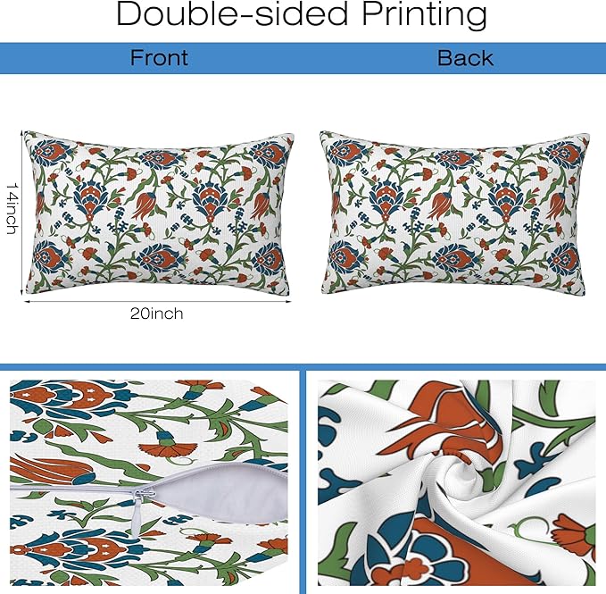 Throw Pillow Cover Case Vintage Floral Pillow Covers 20x12 Inch Set of 2,Soft Decorative Throw Pillow Case for Living Room Bedroom Sofa Couch Cushion Covers