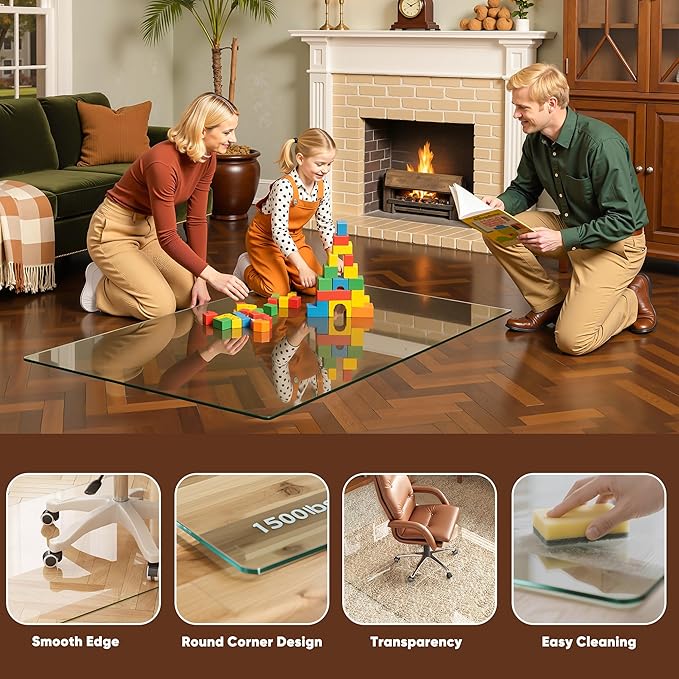 Antok Tempered Glass Chair Mat, 32"x48" Office Chair Mat for Carpet & Hardwood Floors, Heavy Duty 0.2" Desk Chair Mat for Smooth Rolling at Home or Office