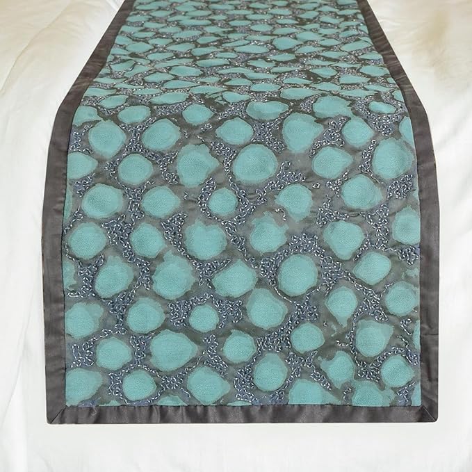 The HomeCentric Blue Bed Runner for King/Queen/Twin Jacquard Decorative Bed Scarf 53"x18" Bed Runner Without Pillow Cover, Abstract Bed Scarf Bedroom Décor Accent - Laguna Drift