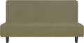 Easy-Going Stretch Futon Slipcover Armless Futon Bed Cover Furniture Protector Without Armrests with Elastic Bottom for Kids, Soft Jacquard Fabric Small Checks (Large, Khaki)