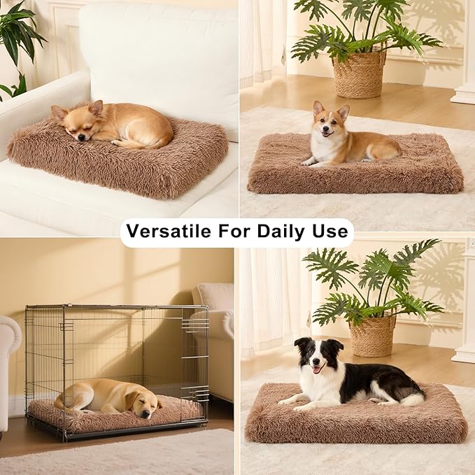 Fluffy Orthopedic Dog Beds for Small Dogs with Washable Removable Cover Dog Crate Bed Egg Crate Foam Support Plush Pet Pad Mat with Anti-Slip Bottom (30 * 20,Khaki)
