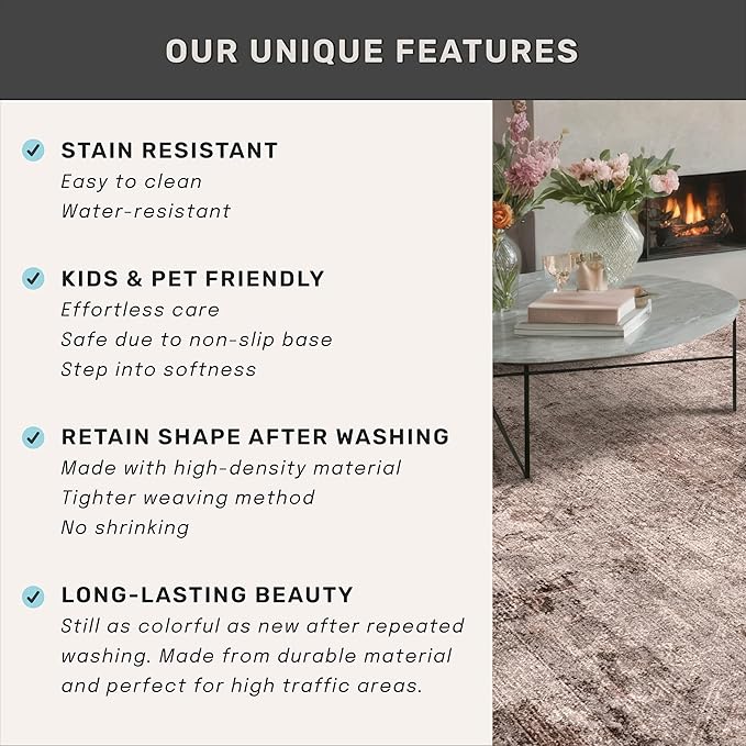 Vintage Brown Terracotta Rugs for Bedroom - 6x9 Distressed Print Pattern Large Area Rug for Living Room, Dining Room Under Table, Thin & Soft Washable Electic Décor