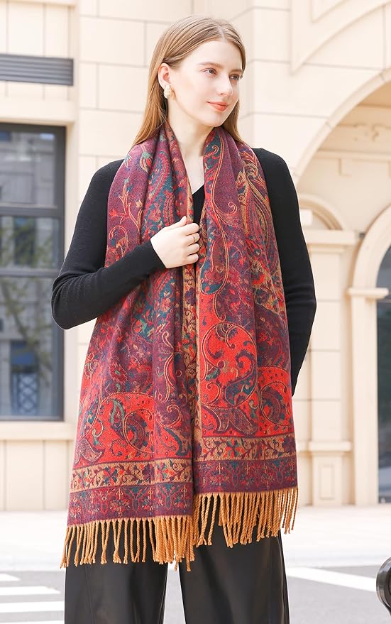 Wander Agio Warm Fashion Scarf Long Shawl Large Blanket Winter Wraps Scarves for Women Cashmere Jacquard Vintage Paisley