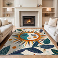 5x7 Sun and Moon Area Rug Leaf Orange Yellow Blue Beige Rug Non Slip Low Pile Large Carpet for Home Kitchen Living Room Bedroom Dining Room Office